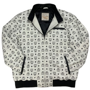 Mens Genuine Leather MCM Printed Bomber Jacket