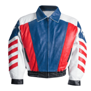 American Flag USA Eagle Embroidered Bomber Leather Jacket