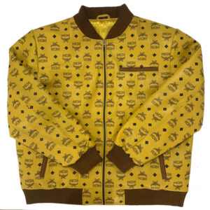 Men's Yellow Leather Bomber Jacket