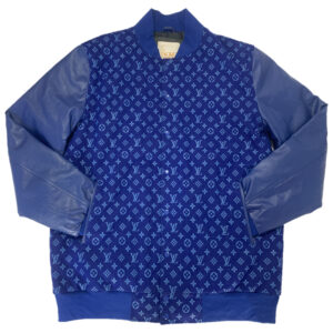 Mens Louis Vuitton Blue Leather-Wool Varsity Jacket